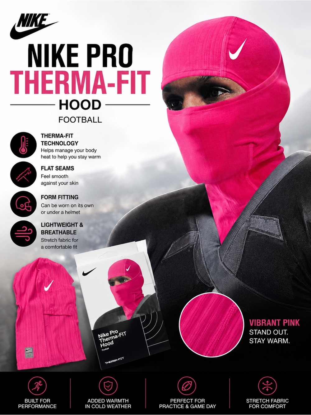 Nike Pro Therma-FIT Hood in Vibrant Pink Football Ski Mask